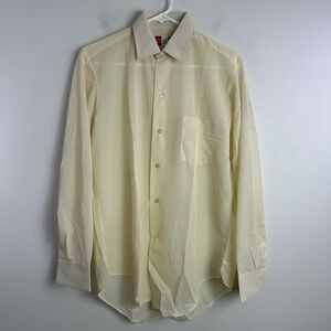 VINTAGE 1960's Mens Yellow Collared Shirt 100% Nylon TRICOT Size 15-33